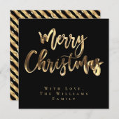 Vrolijk Kerstmis Elegant Zwart en Goud Script Chic Feestdagenkaart (Voorkant / Achterkant)