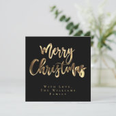 Vrolijk Kerstmis Elegant Zwart en Goud Script Chic Feestdagenkaart (Staand voorkant)