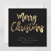 Vrolijk Kerstmis Elegant Zwart en Goud Script Chic Feestdagenkaart (Voorkant)