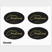 Vrolijk Kerstmis Elegant Zwart en Goud Script Ovale Sticker (Vel)