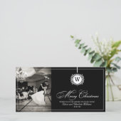 Vrolijk Kerstmis Elegant Zwart Monogram Foto Feestdagenkaart (Staand voorkant)