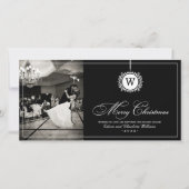 Vrolijk Kerstmis Elegant Zwart Monogram Foto Feestdagenkaart (Voorkant)