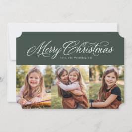 Vrolijk Kerstmis elegante drie foto groen Feestdagenkaart