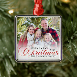 Vrolijk Kerstmis Elegante Familie Foto Keepsake Metalen Ornament