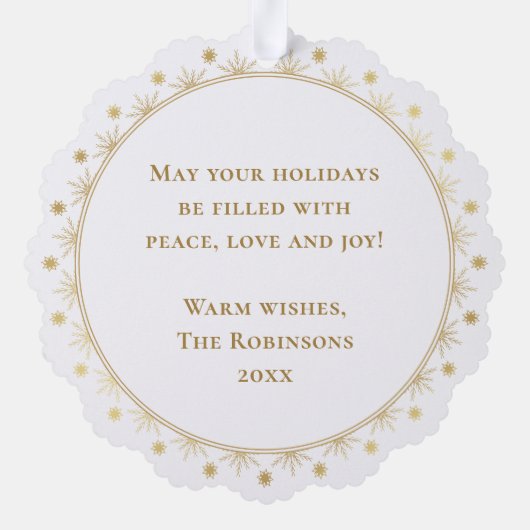 Vrolijk Kerstmis Elegante Faux Gold Familie Foto Ornament Kaart (Achterkant)