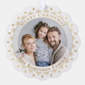 Vrolijk Kerstmis Elegante Faux Gold Familie Foto Ornament Kaart (Voorkant)