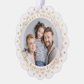 Vrolijk Kerstmis Elegante Faux Gold Familie Foto Ornament Kaart (Links)