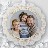 Vrolijk Kerstmis Elegante Faux Gold Familie Foto Ornament Kaart
