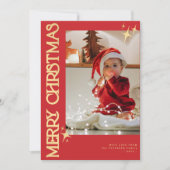 Vrolijk Kerstmis elegante gouden typografie rood Feestdagenkaart (Voorkant)