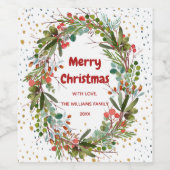 Vrolijk Kerstmis Elegante krans Wijn Etiket (Enkel label)