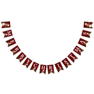 VROLIJK Kerstmis Elegante Maroon Poinsettia Vakant Vlaggetjes