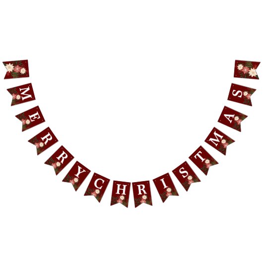 VROLIJK Kerstmis Elegante Maroon Poinsettia Vakant Vlaggetjes (Alle)