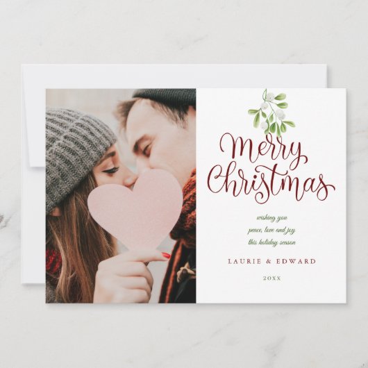 Vrolijk Kerstmis Elegante Mistletoe Koppels Foto Feestdagenkaart (Voorkant)