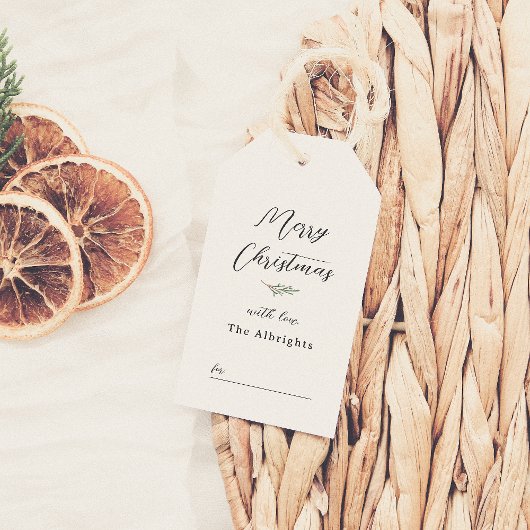 Vrolijk Kerstmis Elegante Pine & Familienaam Cadeaulabel