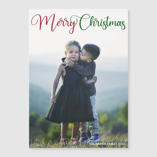 Vrolijk Kerstmis Elegante Rode Groene Fotomagneet (Voorkant)