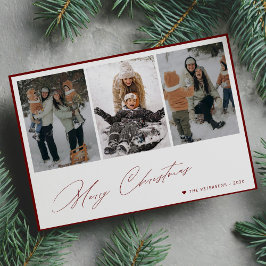Vrolijk Kerstmis elegante script 3 foto collage Feestdagenkaart