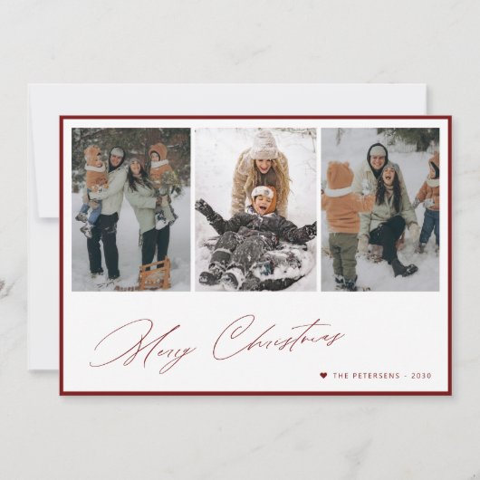 Vrolijk Kerstmis elegante script 3 foto collage Feestdagenkaart (Voorkant)