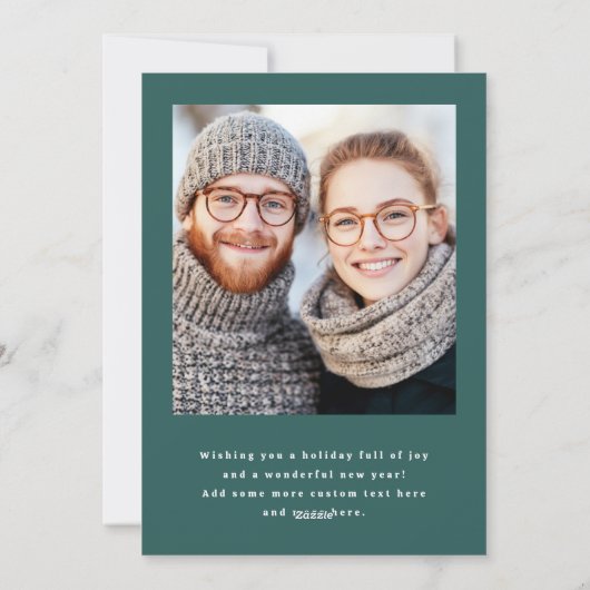 Vrolijk Kerstmis elegante script pine groene foto Feestdagenkaart (Achterkant)