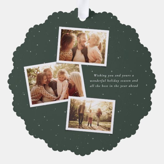 Vrolijk Kerstmis elegante vier foto collage groen Ornament Kaart (Achterkant)