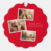 Vrolijk Kerstmis elegante vier foto collage rood Ornament Kaart (Achterkant)