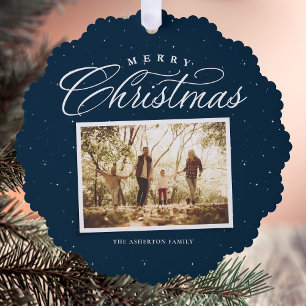 Vrolijk Kerstmis elegante vier fotocollage marine Ornament Kaart