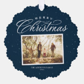 Vrolijk Kerstmis elegante vier fotocollage marine Ornament Kaart (Voorkant)