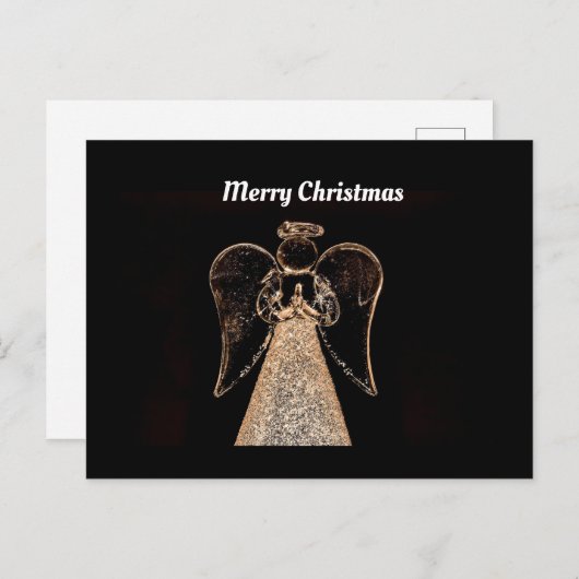 Vrolijk Kerstmis Engel Zwart/Goud Feestdagenkaart (Voorkant / Achterkant)