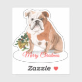 Vrolijk Kerstmis Engels Bulldog Custom-Cut Vinyl Sticker (Vel)