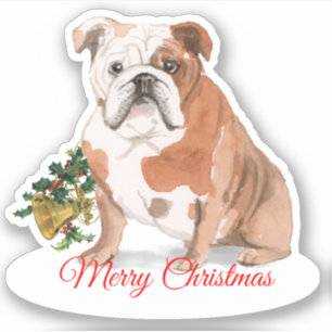 Vrolijk Kerstmis Engels Bulldog Custom-Cut Vinyl Sticker