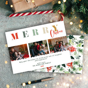 Vrolijk Kerstmis Familie Collage Kleurrijke Typogr Feestdagenkaart