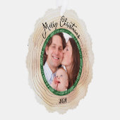Vrolijk Kerstmis Familie Foto Aangepaste GROEN Ornament Kaart (Rechts)