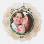 Vrolijk Kerstmis Familie Foto Aangepaste GROEN Ornament Kaart (Voorkant)