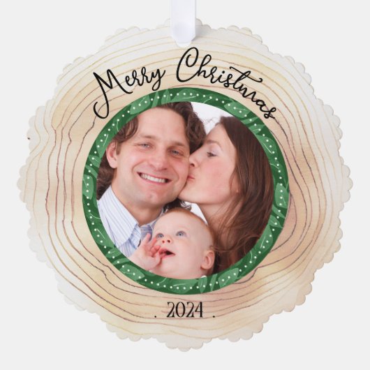 Vrolijk Kerstmis Familie Foto Aangepaste GROEN Ornament Kaart (Voorkant)