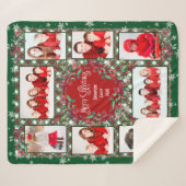 Vrolijk Kerstmis Familie Foto Collage Naam Sherpa Deken (Voorkant (horizontaal))