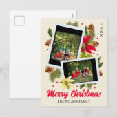 Vrolijk Kerstmis Familie Foto Collage Rode Bloem Feestdagenkaart (Voorkant / Achterkant)