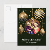 Vrolijk Kerstmis Familie Foto Groen Goud Feestdagenkaart (Voorkant / Achterkant)