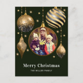 Vrolijk Kerstmis Familie Foto Groen Goud Feestdagenkaart (Voorkant)