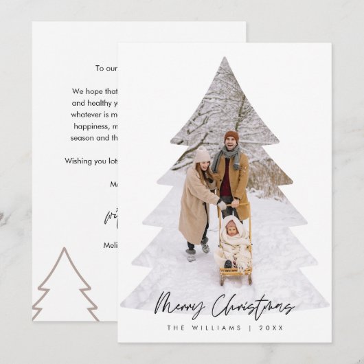 Vrolijk Kerstmis Familie Foto, Kerstboom Layover Feestdagenkaart (Voorkant / Achterkant)
