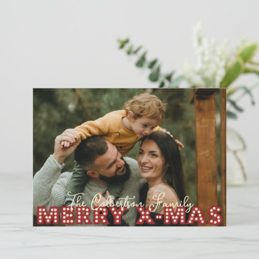 Vrolijk Kerstmis Familie Foto Kerstmis Kaart (Staand voorkant)