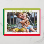 VROLIJK KERSTMIS familie foto kleur block border Folie Feestdagenkaart<br><div class="desc">door kat massard >> WWW.SIMPLYSWEETPAPERIE.COM << Een eenvoudig kaartontwerp met een eenvoudige rand in glanzende folie. Maximumgebied om uw mooie familie ook met volledige lijst horizontale foto weer te geven</div>