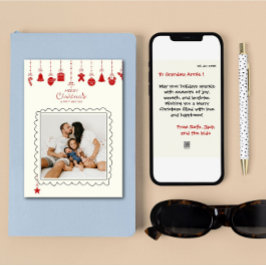 Vrolijk Kerstmis familie foto plezier en joyfull k Feestdagenkaart