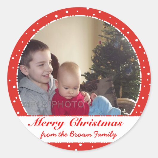 Vrolijk Kerstmis Familie Foto Rode Cirkel Stickers (Voorkant)