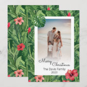 Vrolijk Kerstmis Familie Foto Tropisch Bloemblad Feestdagenkaart (Voorkant / Achterkant)