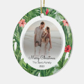 Vrolijk Kerstmis Familie Foto Tropisch Bloemblad Keramisch Ornament (Links)