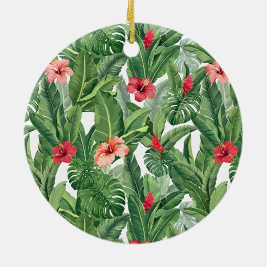 Vrolijk Kerstmis Familie Foto Tropisch Bloemblad Keramisch Ornament (Achterkant)