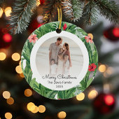 Vrolijk Kerstmis Familie Foto Tropisch Bloemblad Keramisch Ornament
