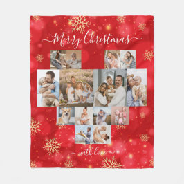 Vrolijk Kerstmis Familie Hart Moderne Fotocollage Fleece Deken