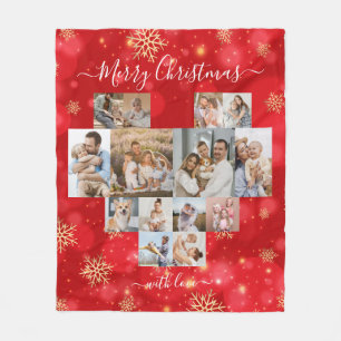 Vrolijk Kerstmis Familie Hart Moderne Fotocollage Fleece Deken