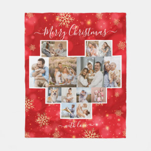 Vrolijk Kerstmis Familie Hart Moderne Fotocollage Fleece Deken