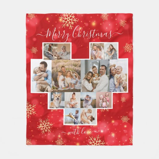 Vrolijk Kerstmis Familie Hart Moderne Fotocollage Fleece Deken (Voorkant)